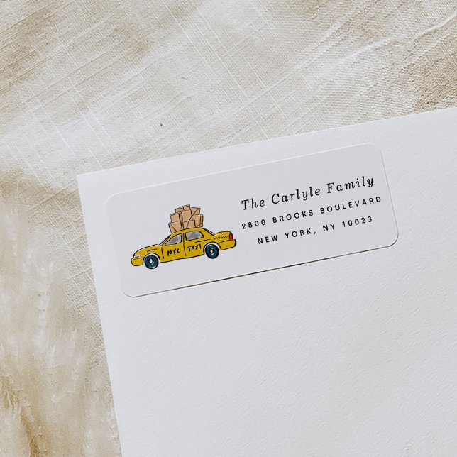 Étiquettes d'adresse de retour de taxi Jaune NYC (Yellow New York City taxi moving announcement return address labels.)