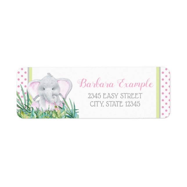 Étiquettes d'adresse de retour d'éléphant fille (Devant)