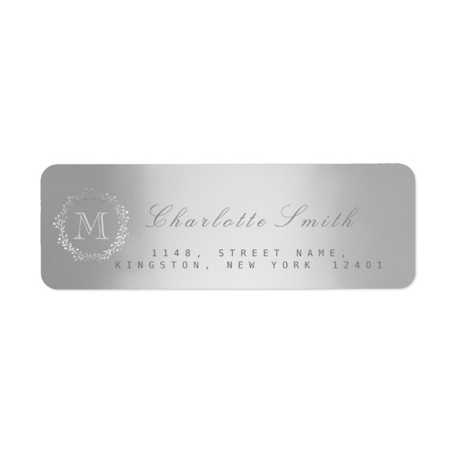 Étiquettes d'adresse de retour en argent Monogramm (Devant)