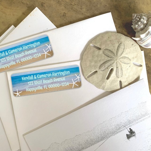 Étiquettes d'adresse de retour Étoile de mer blanc (Créateur téléchargé)