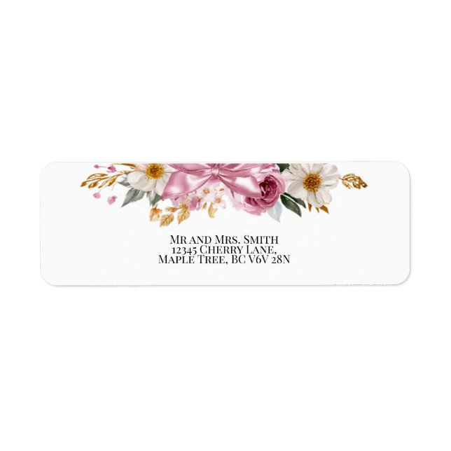 Étiquettes d'adresse de retour Fleurs et Rubans (Devant)