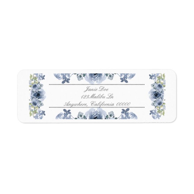 Étiquettes d'adresse de retour Floral Bleu et Blan (Devant)