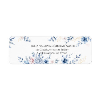 Étiquettes d'adresse de retour florales bleues élé