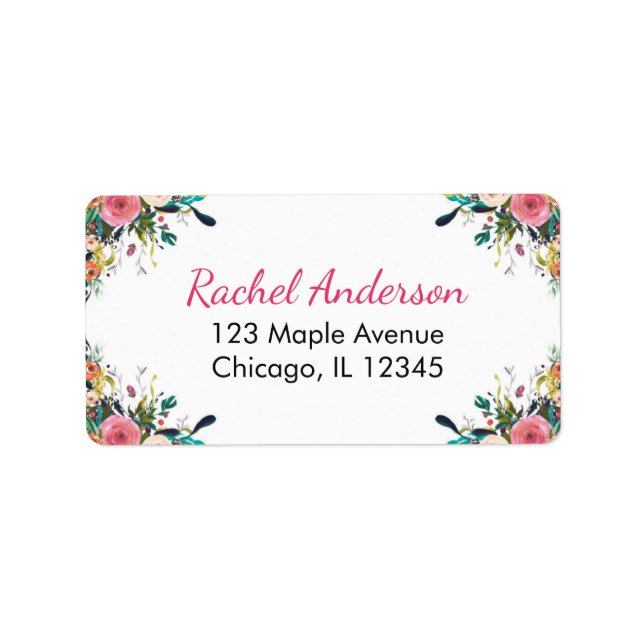 Étiquettes d'adresse de retour florales, fleurs d' (Devant)