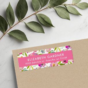 Étiquettes d'adresse de retour florales rose et ve