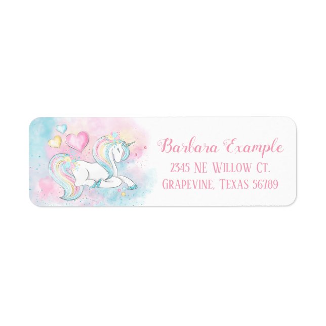 Étiquettes d'adresse de retour Licorne à l'aquarel (Devant)