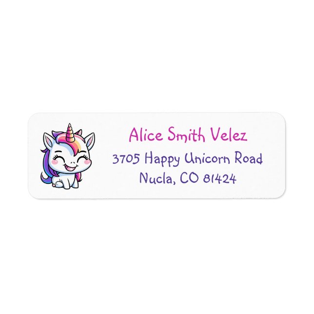 Étiquettes d'adresse de retour Licorne Heureuse qu (Devant)