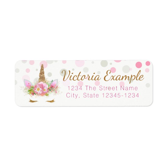 Étiquettes d'adresse de retour Licorne Visage (Devant)