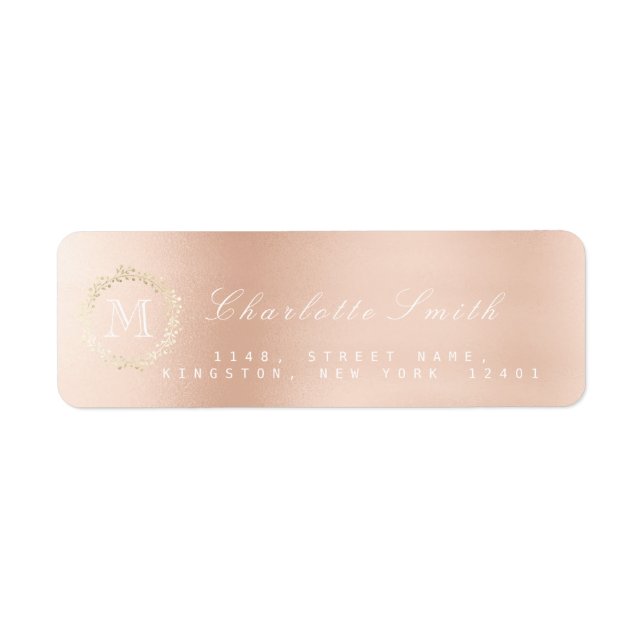Étiquettes d'adresse de retour Monogram Rose Gold  (Devant)