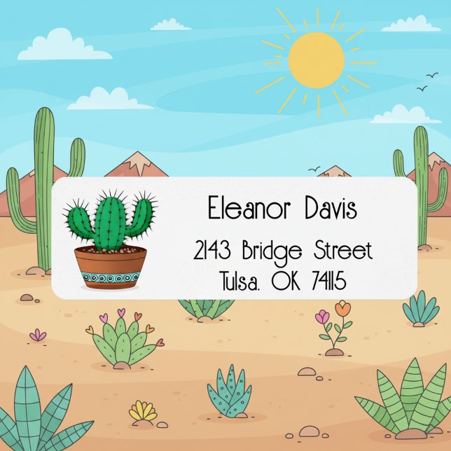 Étiquettes d'adresse de retour personnalisées de C (Personalized return address labels for cactus lovers.)