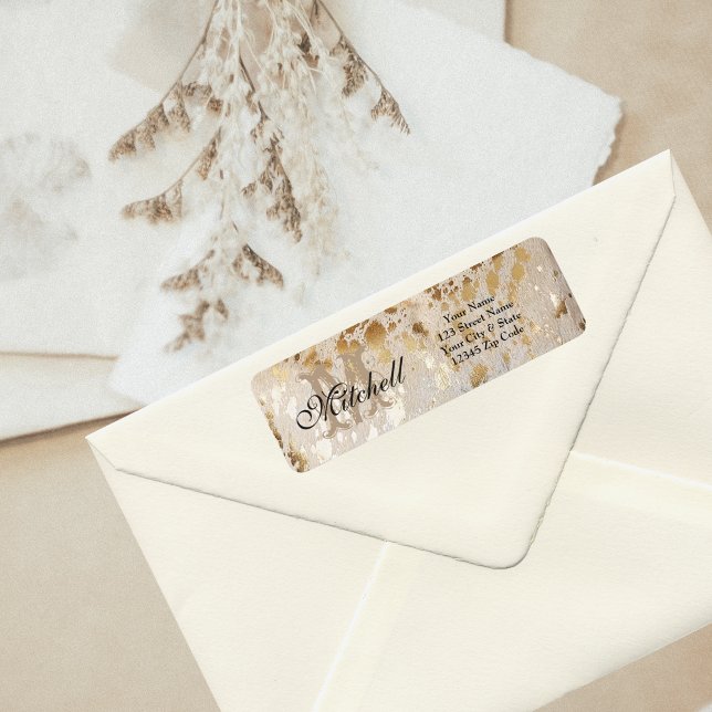 Étiquettes d'adresse de retour personnalisées pour (Personalised Gold cowhide return address labels
)