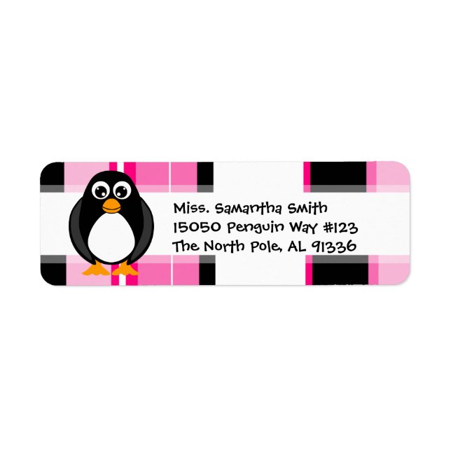 Étiquettes d'adresse de retour Pingouin Rose Cute (Devant)
