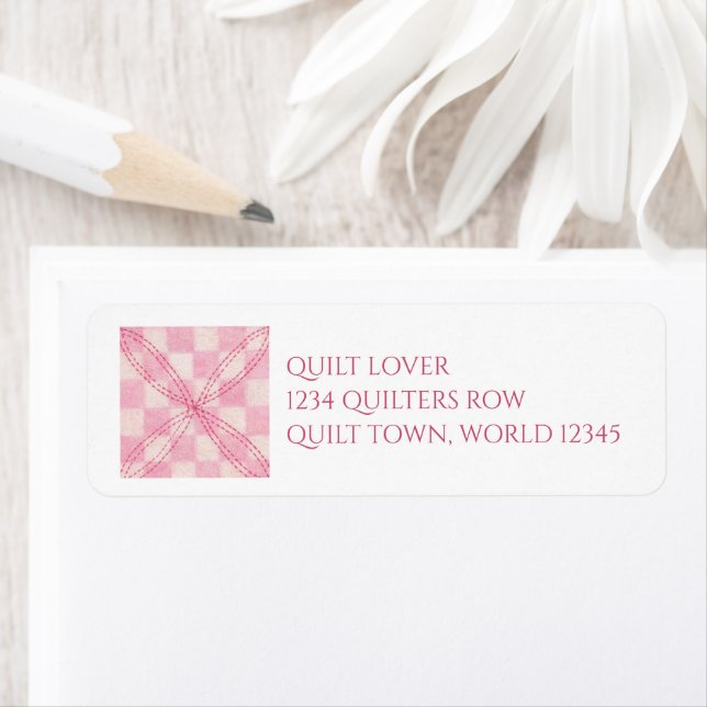 Étiquettes d'adresse de retour PINK CHECK QUILT (En situation)