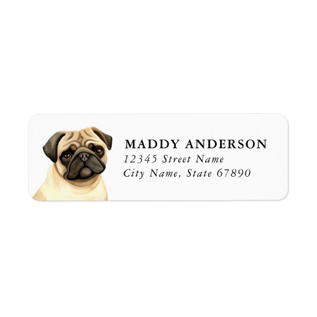 Étiquettes d'adresse de retour Pug (Devant)