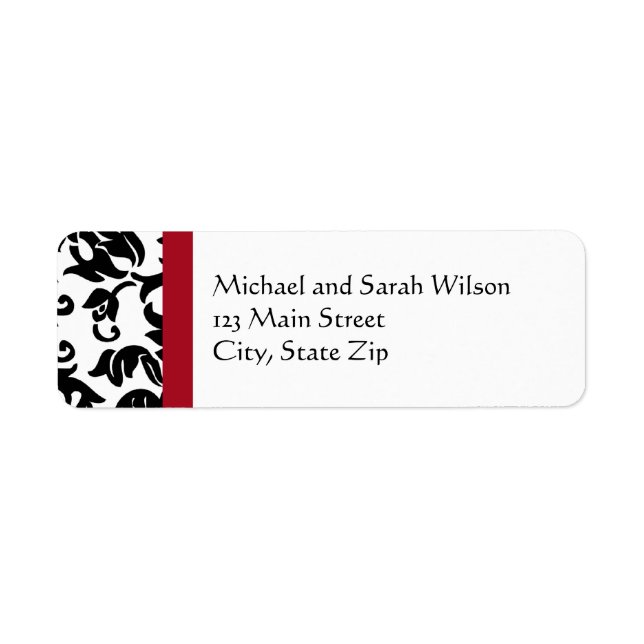 Étiquettes d'adresse de retour Red & Black Damask (Devant)