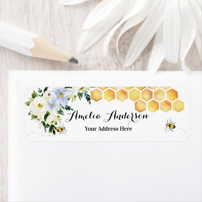 Étiquettes d'adresse de retour thème abeille à mie (En situation)