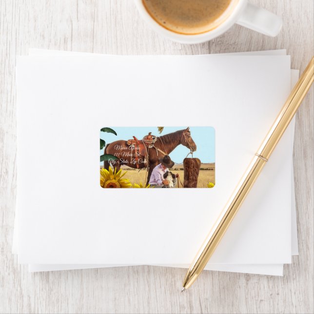 Étiquettes d'adresse de retour Tournesol Cheval (En situation)