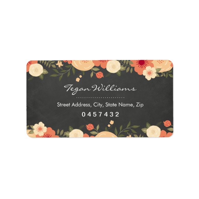 Étiquettes d'adresse de tableau noir florales mode (Devant)