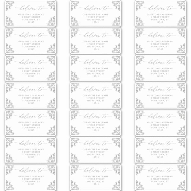Étiquettes d'adresse d'invité de mariage gris élég (Devant)