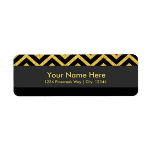 Étiquettes d'adresse élégantes Chevron noir et or