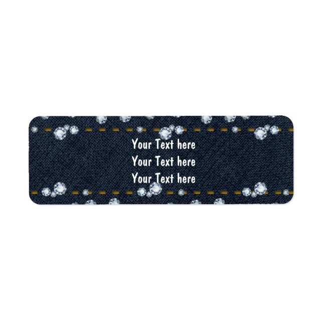 Étiquettes d'adresse en jean denim brodé et diaman (Devant)
