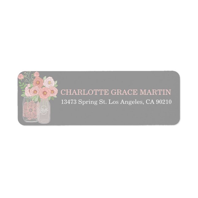 Étiquettes d'adresse en pot Mason de pivoines ador (Devant)