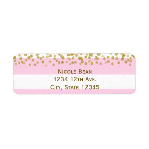 Étiquettes d'adresse Faux Confetti Rose Blanc & Or