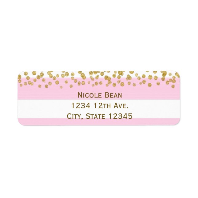 Étiquettes d'adresse Faux Confetti Rose Blanc & Or (Devant)