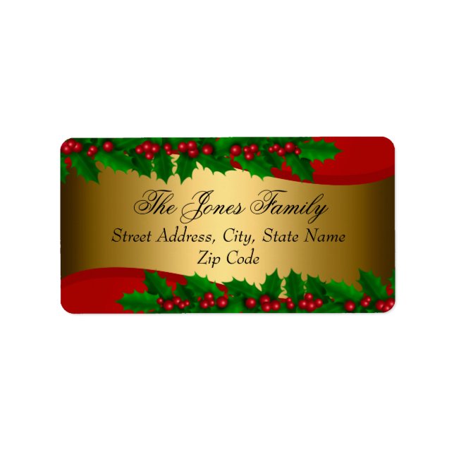 Étiquettes d'adresse Feuilles de Houx de Noël (Devant)