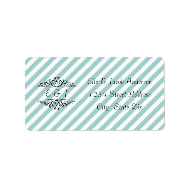 Étiquettes d'adresse - Fleuron rayé bleu clair bla (Devant)