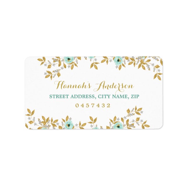 Étiquettes d'adresse Floral Mint Gold (Devant)