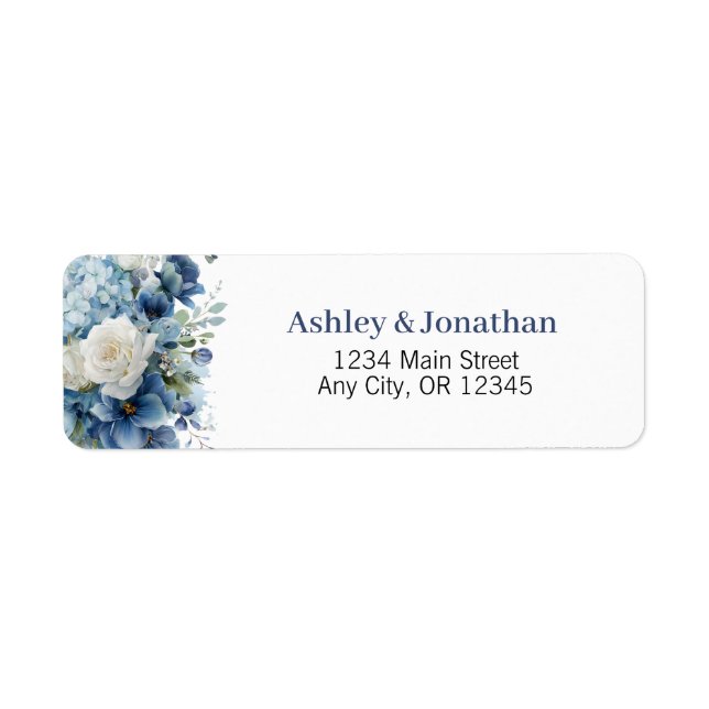 Étiquettes d'adresse florales bleu poussiéreux per (Devant)