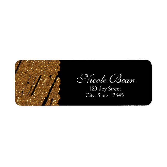 Étiquettes d'adresse Glitter Glamour Chic Noir & O (Devant)