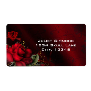 Étiquettes d'adresse gothiques noires Roses rouges
