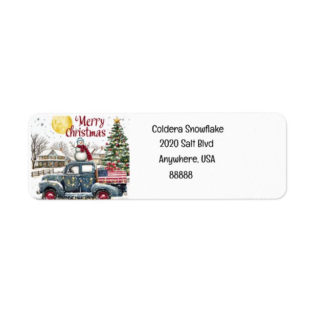 Étiquettes d'adresse Joyeux Noël Camion Rétro (Devant)