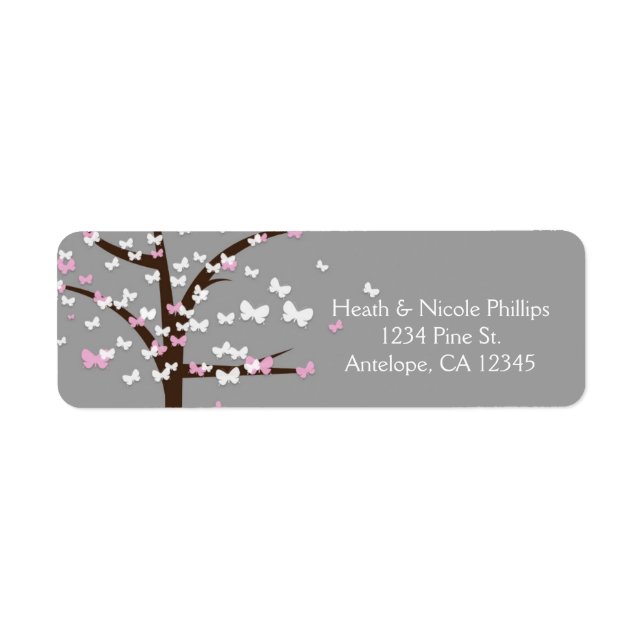 Étiquettes d'adresse modernes gris papillon arbre (Devant)