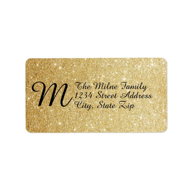Étiquettes d'adresse - Monogramme Pailleté Faux Or (Devant)