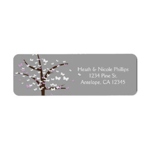 Étiquettes d'adresse Papillon Arbre Lavande & Gris