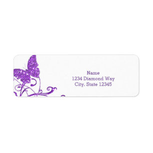 Étiquettes d'adresse Papillon Pailleté Violet Joli