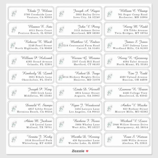Étiquettes d'adresse pour invités de mariage avec  (Feuille)