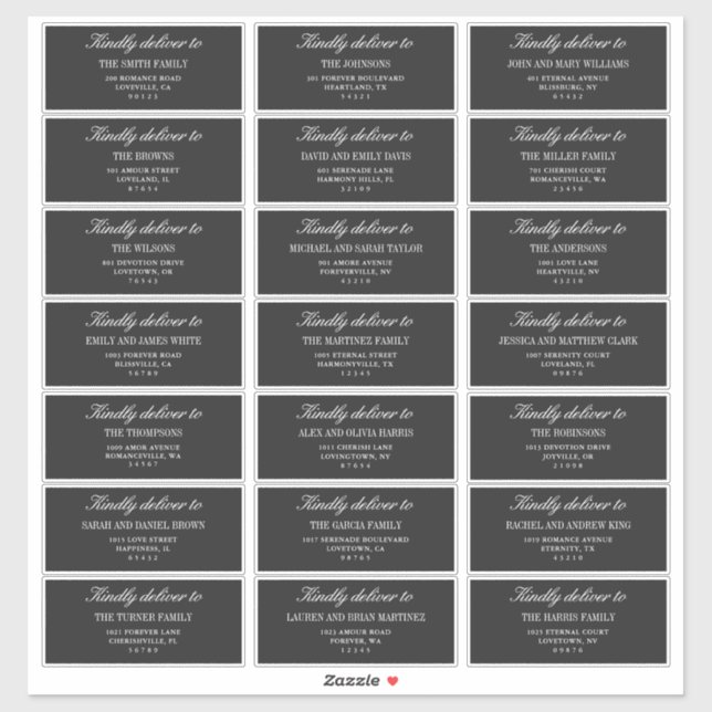 Étiquettes d'adresse pour invités de mariage éléga (Feuille)