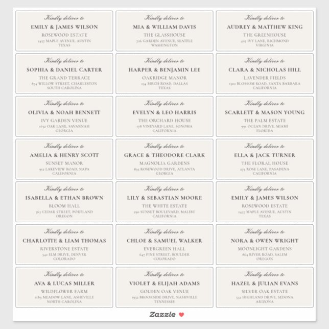 Étiquettes d'adresse pour invités de mariage en iv (Feuille)