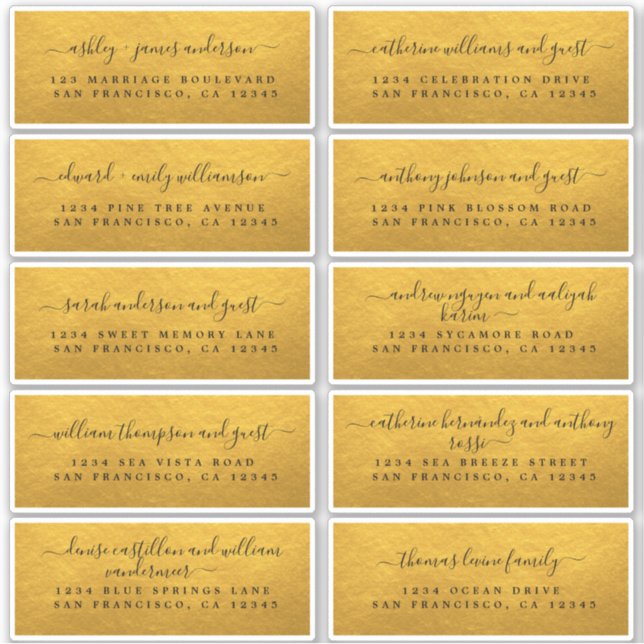 Étiquettes d'adresse pour invités de mariage Or Cl (Devant)