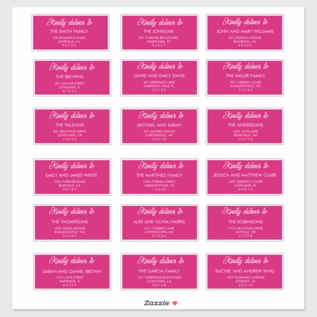 Étiquettes d'adresse pour invités de mariage rose  (Feuille)