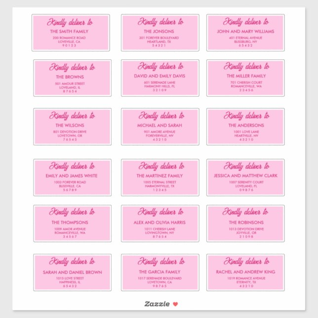 Étiquettes d'adresse pour invités de mariage rose  (Feuille)