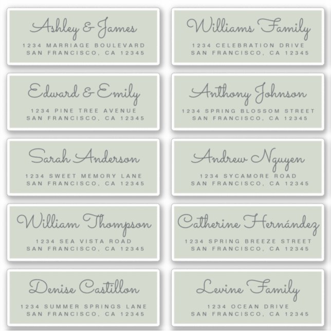 Étiquettes d'adresse pour invités de mariage vert  (Devant)
