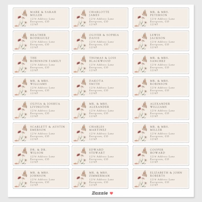 Étiquettes d'adresse pour invités élégantes (Feuille)