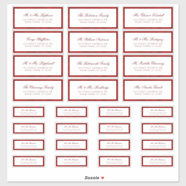 Étiquettes d'adresse pour invités mixtes Cadre Rou (Feuille)