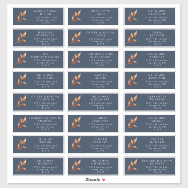 Étiquettes d'adresse pour invités Navy Rust (Feuille)