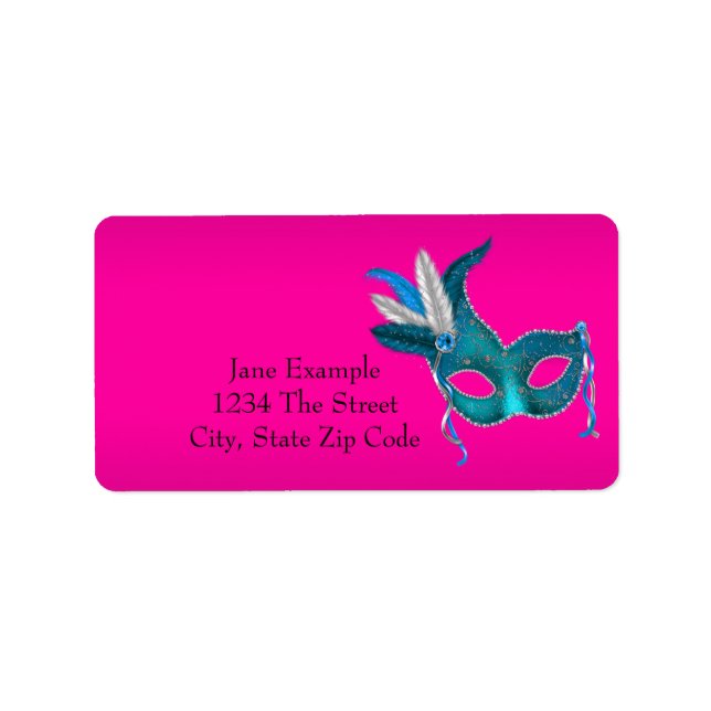 Étiquettes d'adresse pour soirée masquée rose vif (Devant)